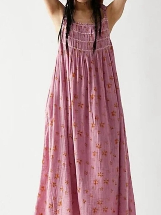 Free People Dresses & Skirts - Free People Azure Maxi Dress Floral Printed Sleeveless Smocked Pink S